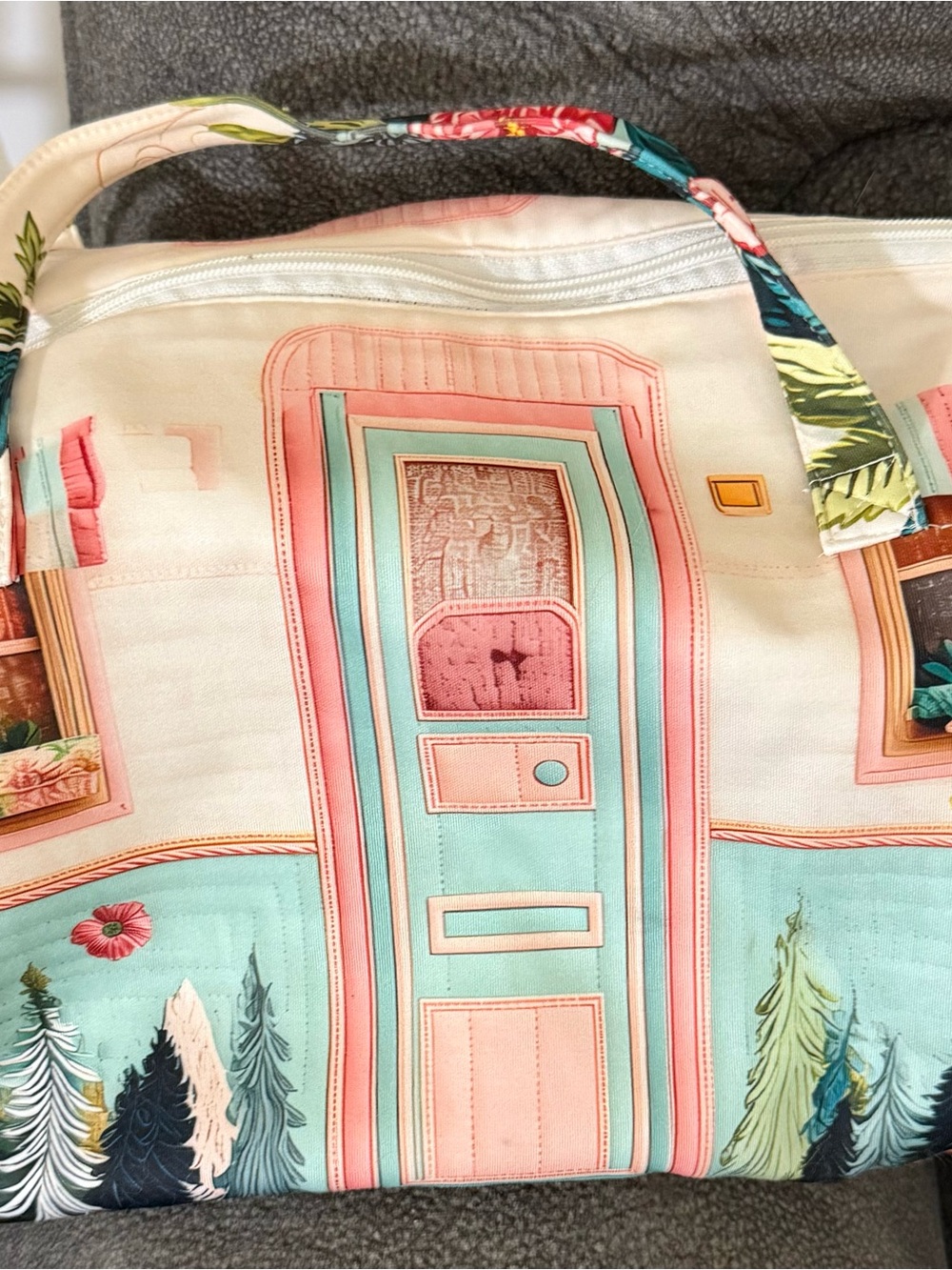 Pastel Pink & Teal Printed Tote Bag - Women's Travel Tote